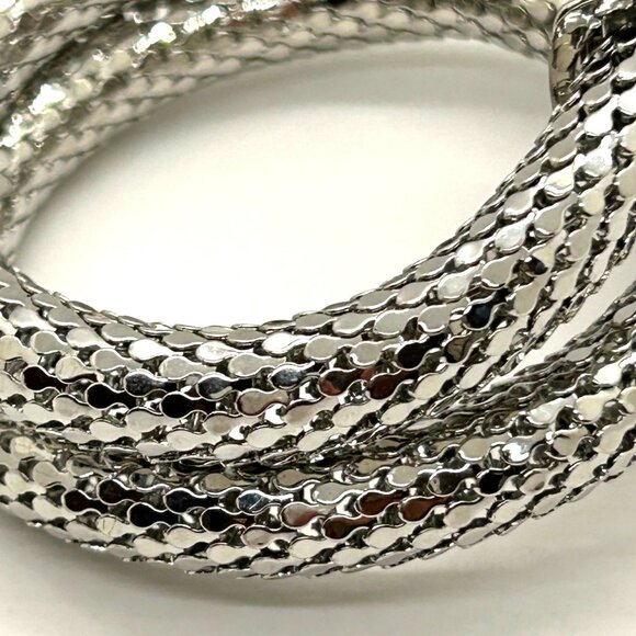 Silver Snake Memory Wire Bracelet Clear Rhinestones & Black Eyes Adjustable - Picture 6 of 11
